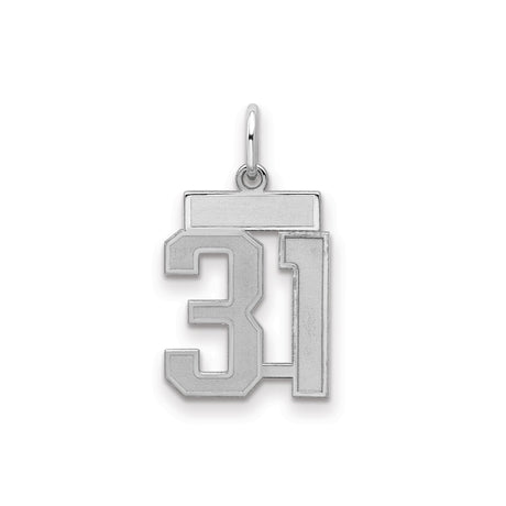 Sterling Silver Number 31 Pendant, Bold Block Font Sports Charm, Unisex Team Jersey Jewelry