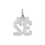 Sterling Silver Number 32 Pendant, Bold Block Numerals Sports Charm