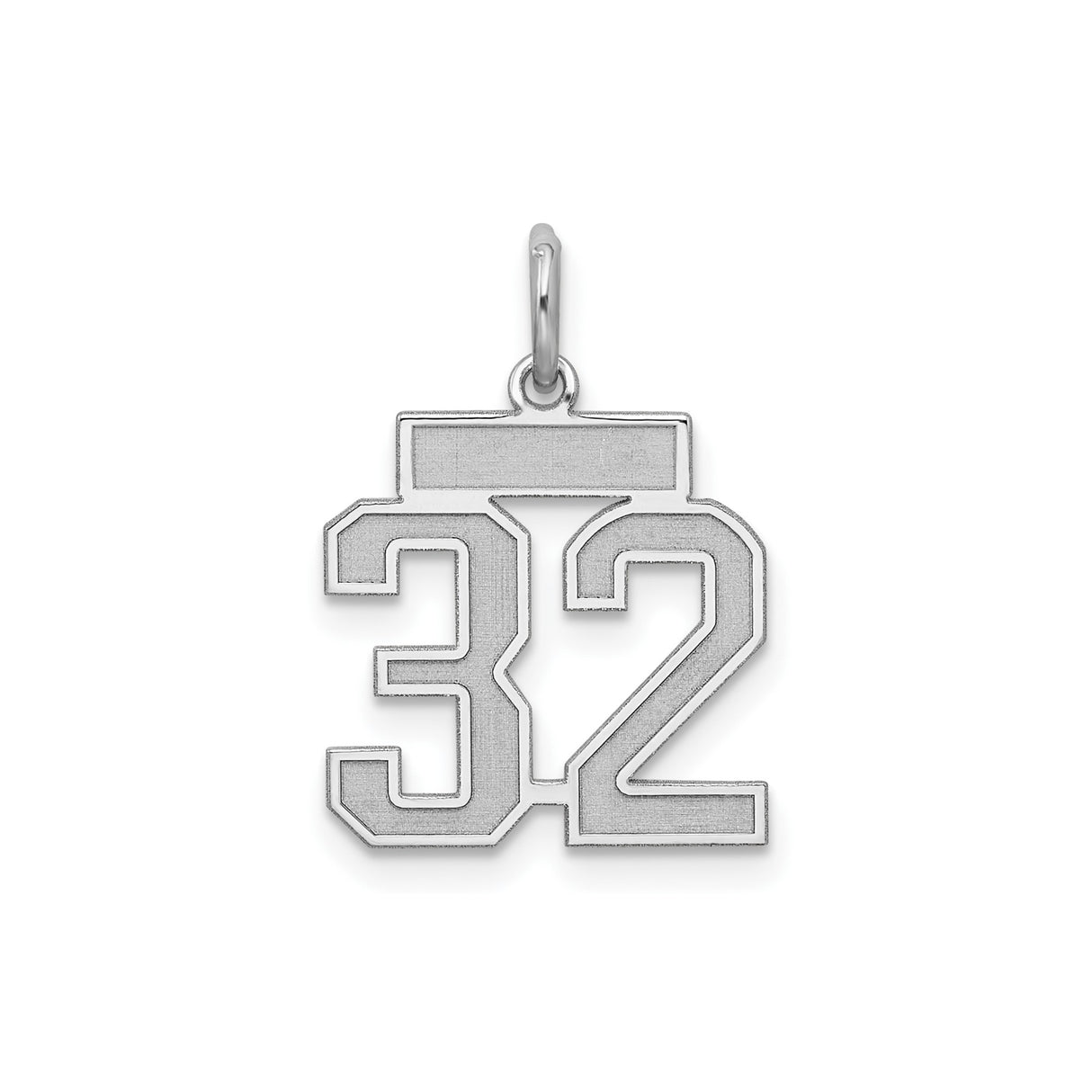 Sterling Silver Number 32 Pendant, Bold Block Numerals Sports Charm