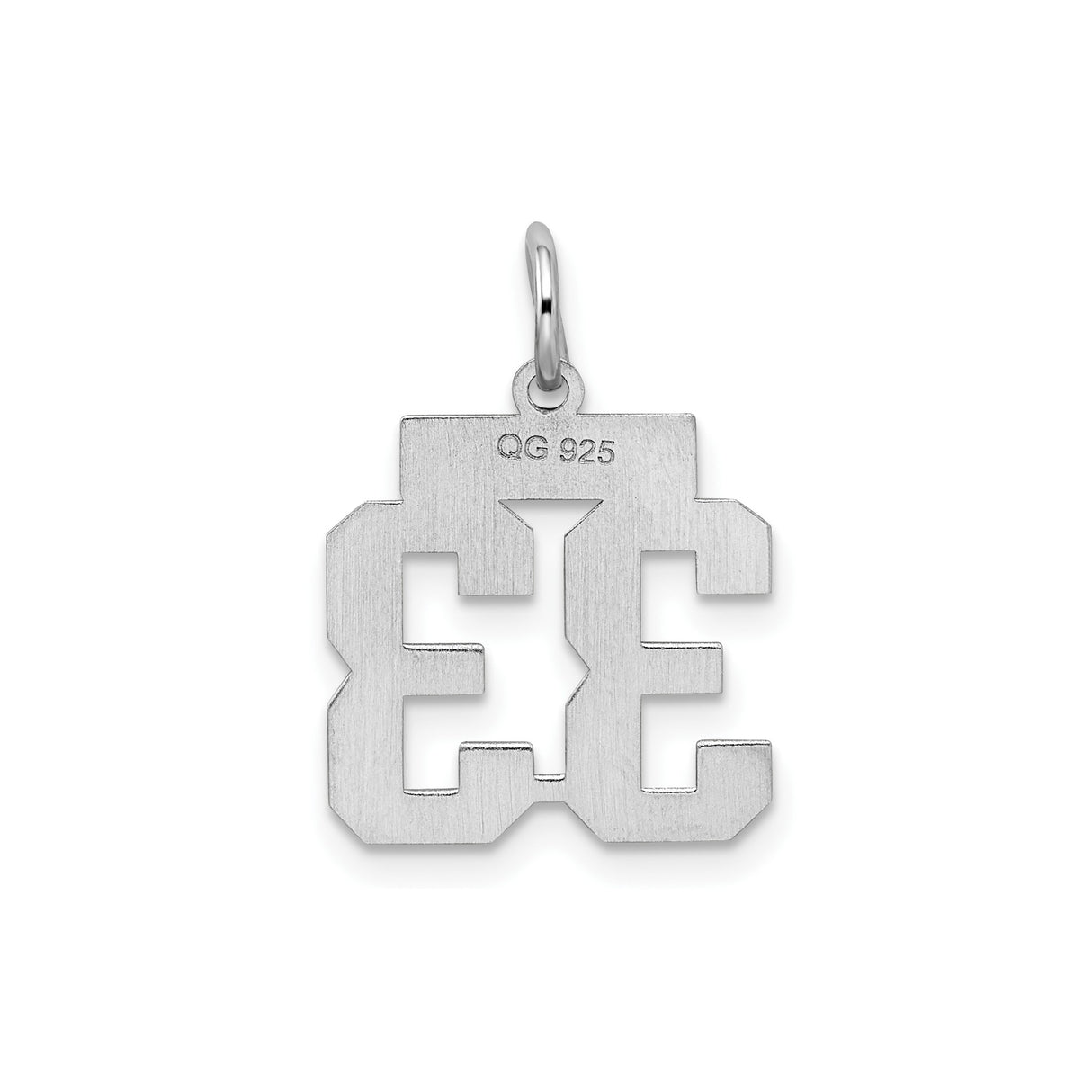 Sterling Silver Number 33 Pendant Charm, Block Font Sports Style, Unisex Athletic Jewelry