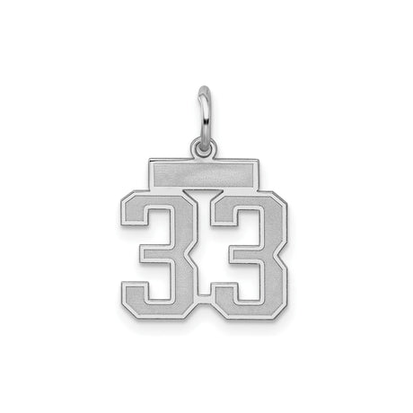 Sterling Silver Number 33 Pendant Charm, Block Font Sports Style, Unisex Athletic Jewelry