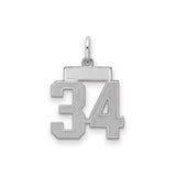 Sterling Silver Number 34 Pendant, Satin Finish Sports Charm, Unisex Athletic Jewelry