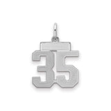 Small Satin Number 35 Charm Pendant in Real 925 Sterling Silver
