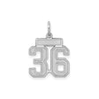 Small Satin Number 36 Charm Pendant in Real 925 Sterling Silver