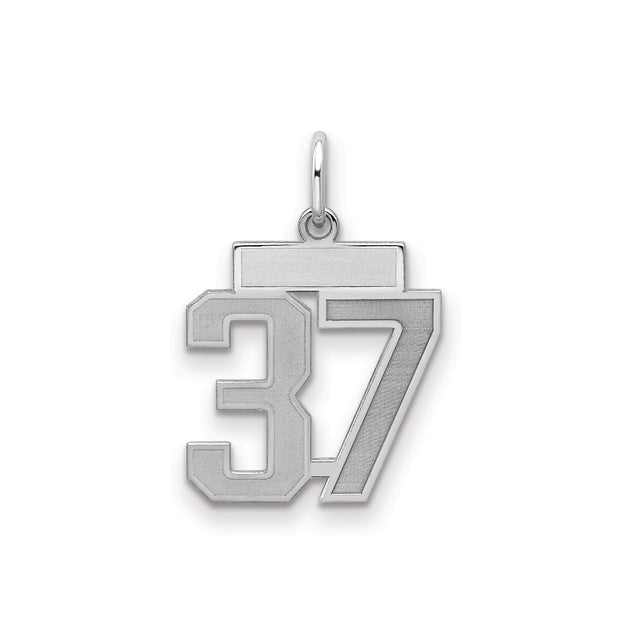 Small Satin Number 37 Charm Pendant in Real 925 Sterling Silver