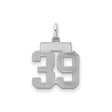Small Satin Number 39 Charm Pendant in Real 925 Sterling Silver