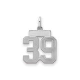 Small Satin Number 39 Charm Pendant in Real 925 Sterling Silver