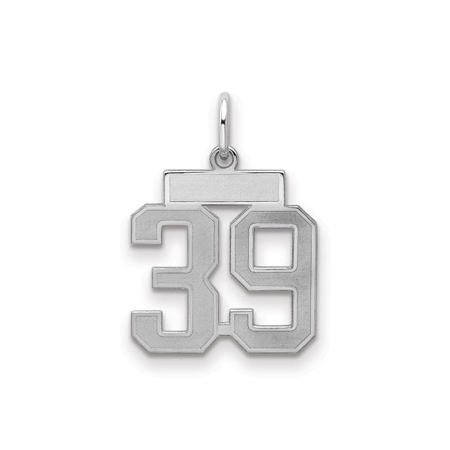 Small Satin Number 39 Charm Pendant in Real 925 Sterling Silver