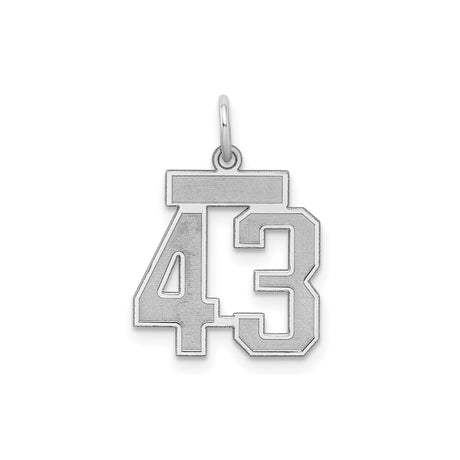 Small Satin Number 43 Charm Pendant in Real 925 Sterling Silver