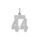 Sterling Silver Number 44 Pendant with Bold Block Numerals and Satin Finish