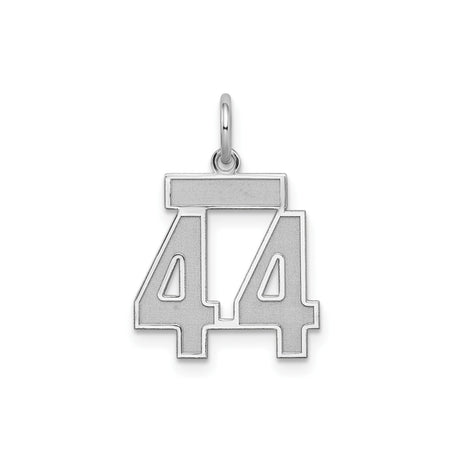 Sterling Silver Number 44 Pendant with Bold Block Numerals and Satin Finish