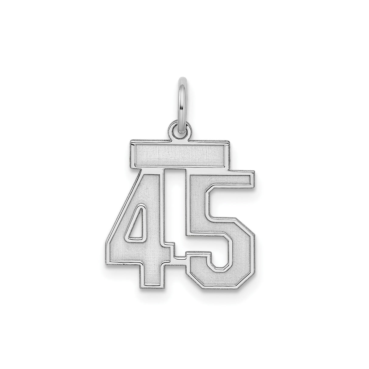 Sterling Silver Number 45 Pendant, Bold Block Style Sports Charm for Men and Women