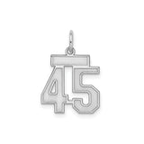 Sterling Silver Number 45 Pendant, Bold Block Style Sports Charm for Men and Women