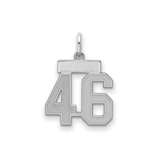 Small Satin Number 46 Charm Pendant in Real 925 Sterling Silver