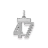 Small Satin Number 47 Charm Pendant in Real 925 Sterling Silver