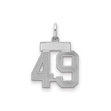 Small Satin Number 49 Charm Pendant in Real 925 Sterling Silver