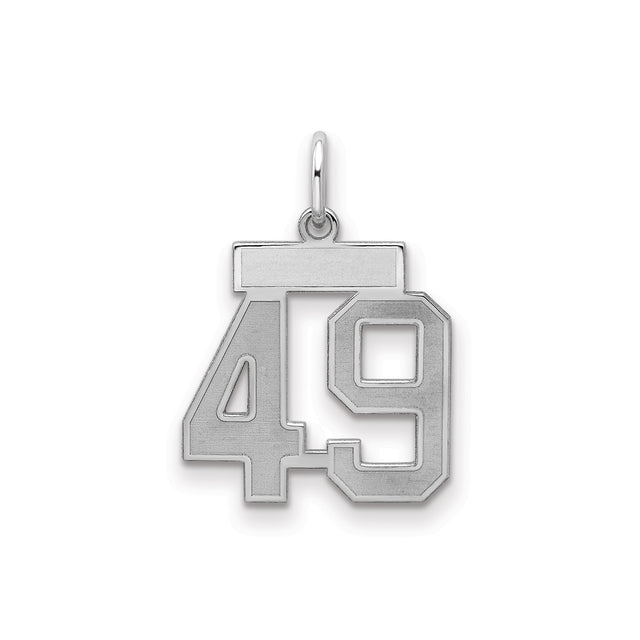 Small Satin Number 49 Charm Pendant in Real 925 Sterling Silver