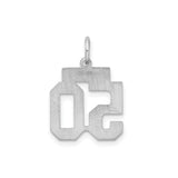 Sterling Silver Number 50 Pendant, Bold Block Style with Satin Finish, Milestone Charm