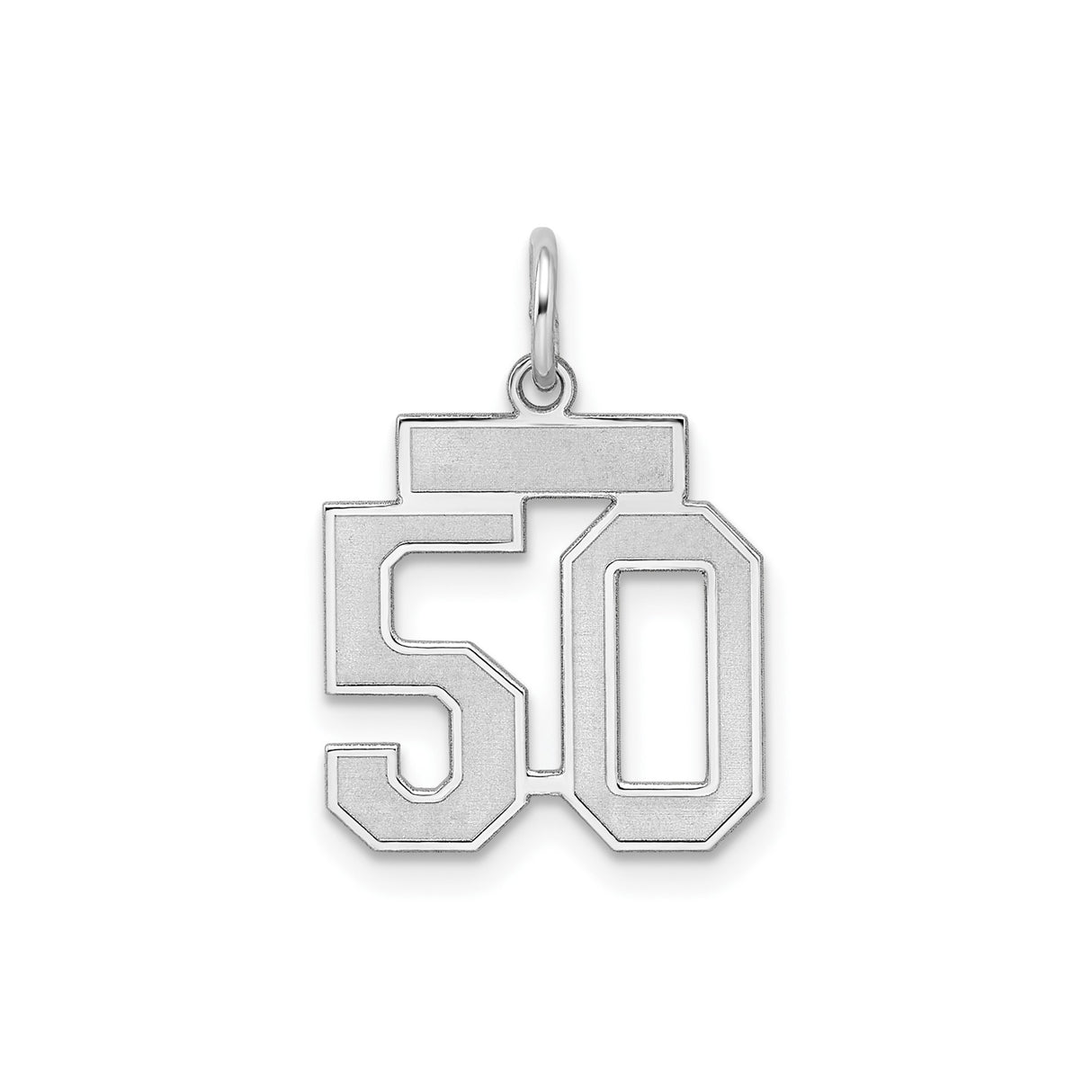Sterling Silver Number 50 Pendant, Bold Block Style with Satin Finish, Milestone Charm