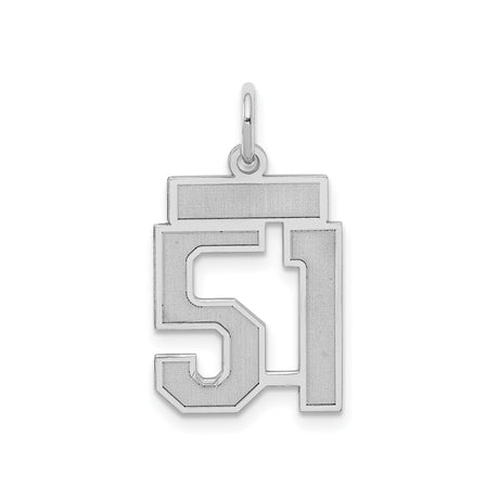 Sterling Silver Number 51 Pendant, Bold Block Font Sports Charm, Unisex Milestone Jewelry