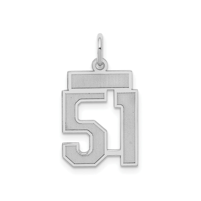 Sterling Silver Number 51 Pendant, Bold Block Font Sports Charm, Unisex Milestone Jewelry