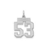 Sterling Silver Number 53 Pendant Charm, Bold Athletic Font, Unisex Sports Jersey Style