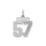 Small Satin Number 57 Charm Pendant in Real 925 Sterling Silver