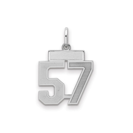 Small Satin Number 57 Charm Pendant in Real 925 Sterling Silver