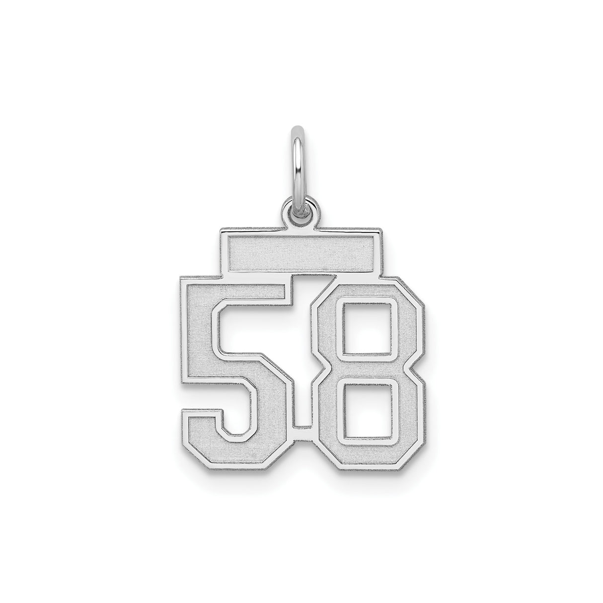 Sterling Silver Number 58 Pendant Charm, Bold Sports Jersey Style, Unisex Athletic Jewelry