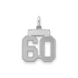 Small Satin Number 60 Charm Pendant in Real 925 Sterling Silver