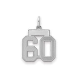 Small Satin Number 60 Charm Pendant in Real 925 Sterling Silver