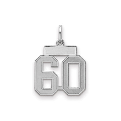 Small Satin Number 60 Charm Pendant in Real 925 Sterling Silver