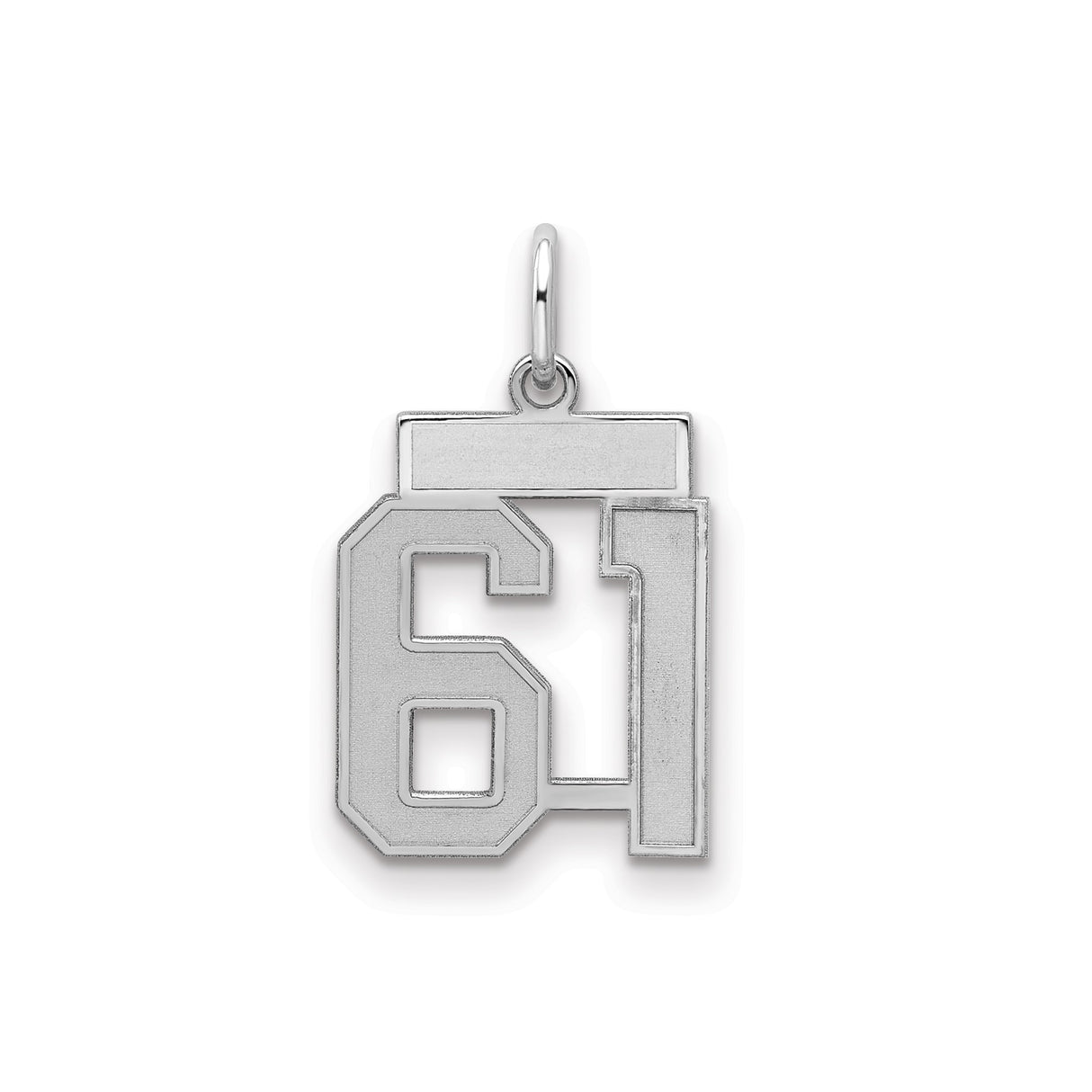 Sterling Silver Number 61 Pendant Charm, Bold Block Font, Satin Finish, Sports Theme