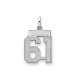 Sterling Silver Number 61 Pendant Charm, Bold Block Font, Satin Finish, Sports Theme