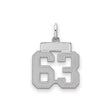 Small Satin Number 63 Charm Pendant in Real 925 Sterling Silver
