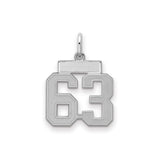 Small Satin Number 63 Charm Pendant in Real 925 Sterling Silver