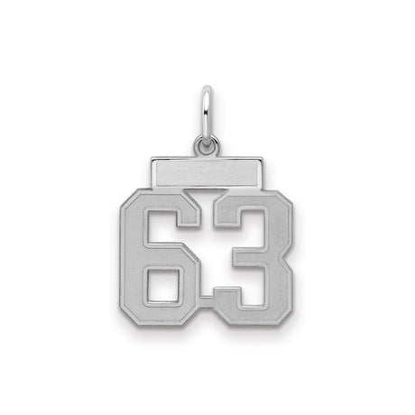 Small Satin Number 63 Charm Pendant in Real 925 Sterling Silver