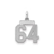 Small Satin Number 64 Charm Pendant in Real 925 Sterling Silver