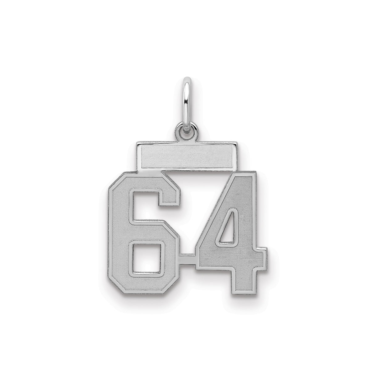 Small Satin Number 64 Charm Pendant in Real 925 Sterling Silver