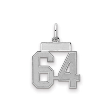 Small Satin Number 64 Charm Pendant in Real 925 Sterling Silver