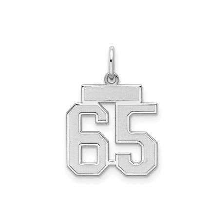 Small Satin Number 65 Charm Pendant in Real 925 Sterling Silver
