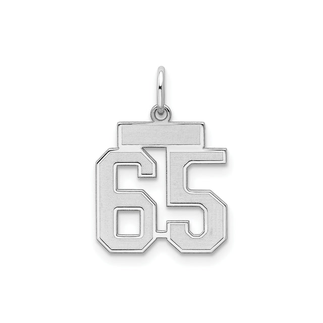 Small Satin Number 65 Charm Pendant in Real 925 Sterling Silver