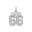 Small Satin Number 66 Charm Pendant in Real 925 Sterling Silver