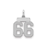 Small Satin Number 66 Charm Pendant in Real 925 Sterling Silver