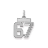 Small Satin Number 67 Charm Pendant in Real 925 Sterling Silver