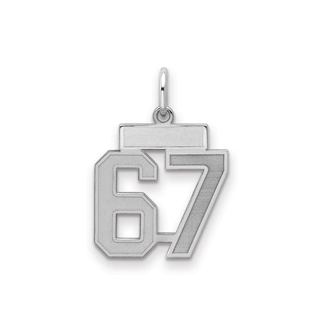 Small Satin Number 67 Charm Pendant in Real 925 Sterling Silver