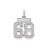 Small Satin Number 68 Charm Pendant in Real 925 Sterling Silver