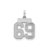 Small Satin Number 69 Charm Pendant in Real 925 Sterling Silver