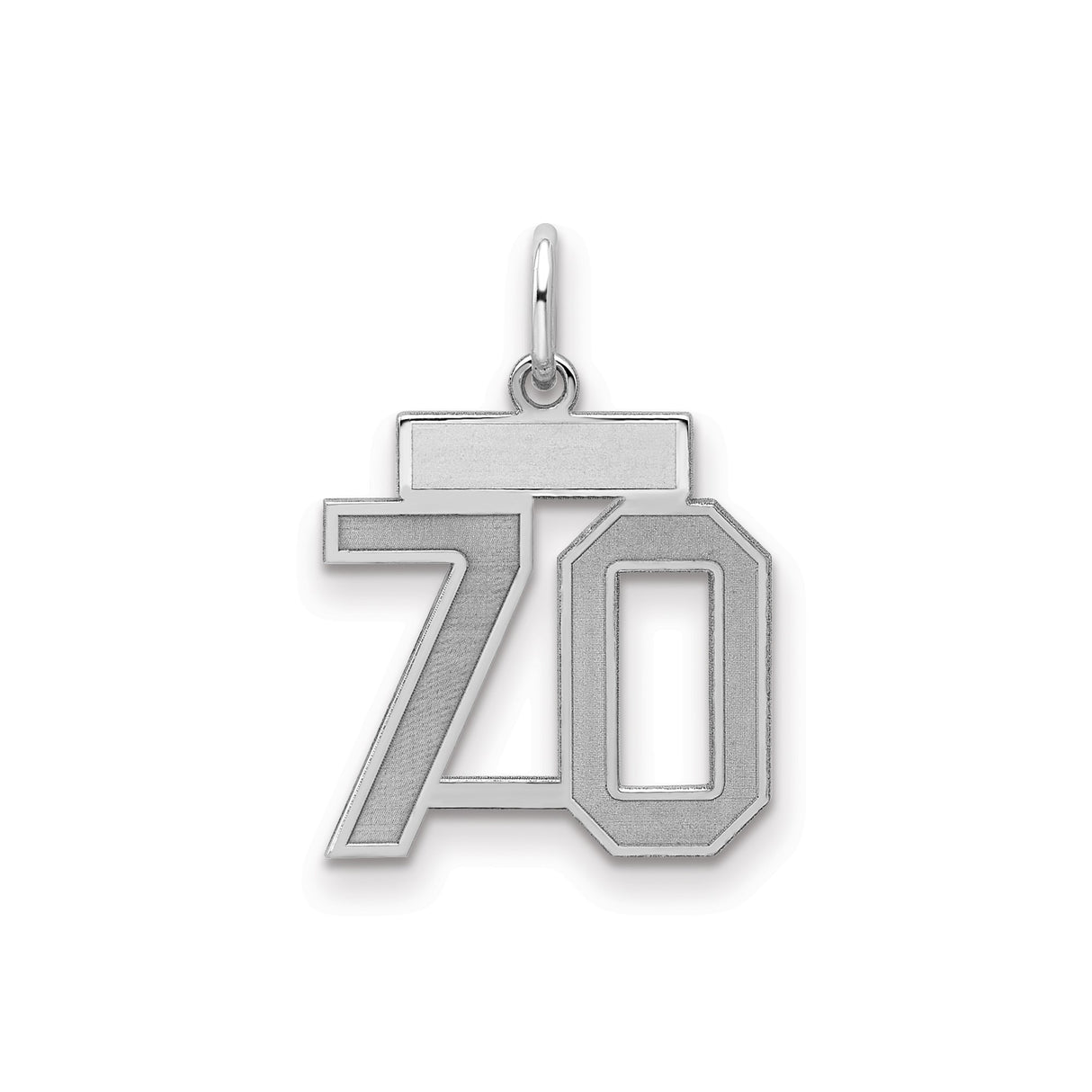 Sterling Silver Number 70 Pendant Charm, Satin Finish Bold Anniversary Jewelry