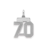 Sterling Silver Number 70 Pendant Charm, Satin Finish Bold Anniversary Jewelry